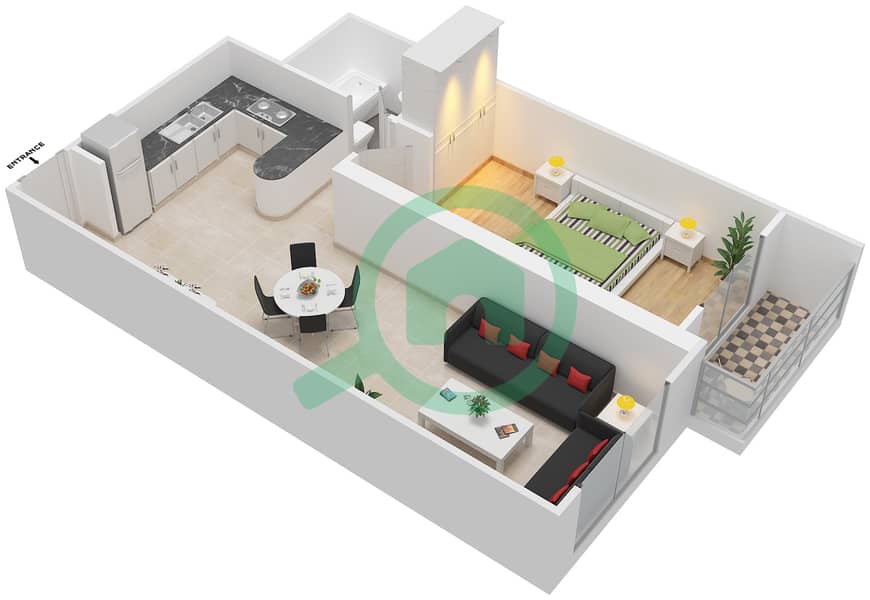المخططات الطابقية لتصميم النموذج / الوحدة B/7,8 شقة 1 غرفة نوم - مارينا دايموند 4 interactive3D