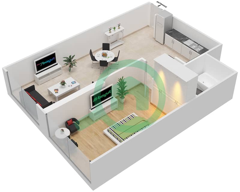滨海钻石4号楼 - 1 卧室公寓类型／单位C1/7,8戶型图 interactive3D