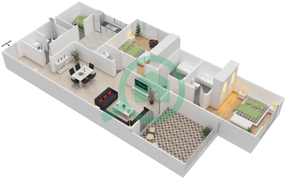 Marina Diamond 4 - 2 Bedroom Apartment Type/unit A/1,4 Floor plan interactive3D
