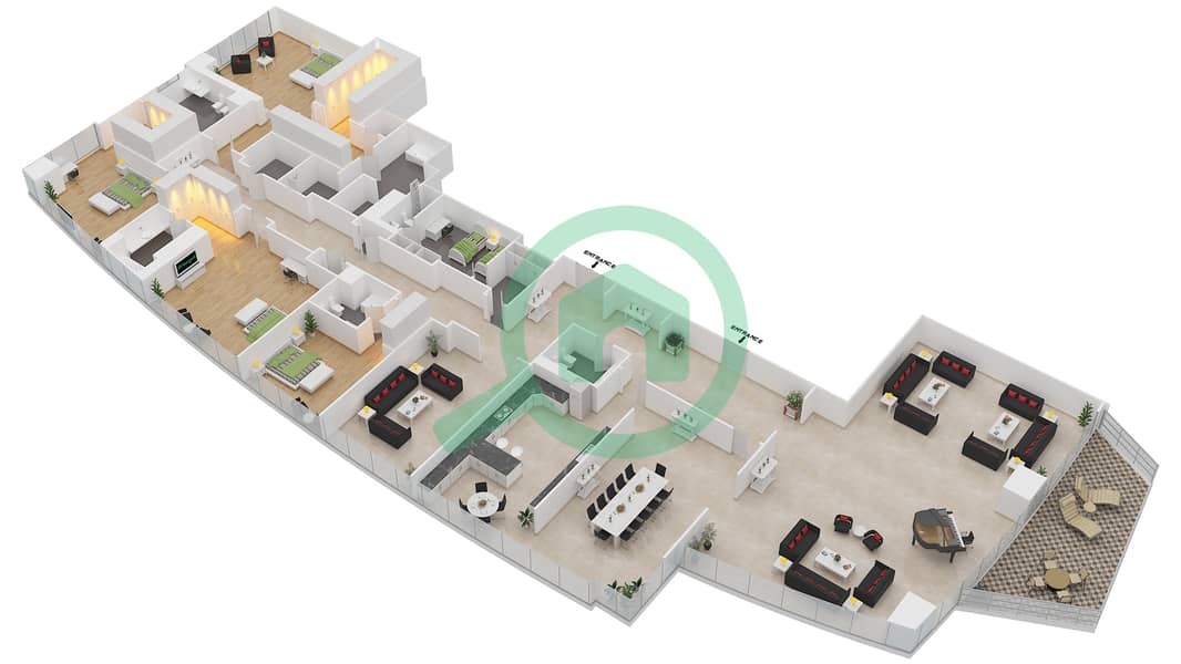 乐活公寓公寓 - 3 卧室顶楼公寓类型1戶型图 interactive3D