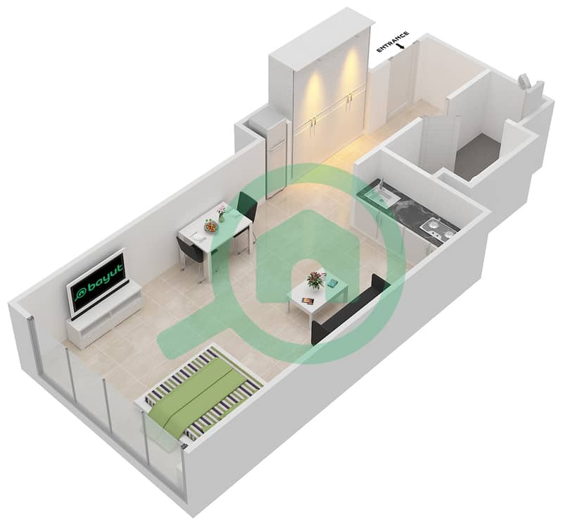 المخططات الطابقية لتصميم النموذج 3 شقة استوديو - سباركل تاور 1 interactive3D