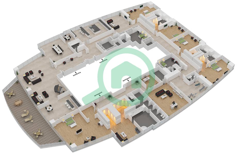 المخططات الطابقية لتصميم النموذج 1 بنتهاوس 5 غرف نوم - برج لوريف interactive3D