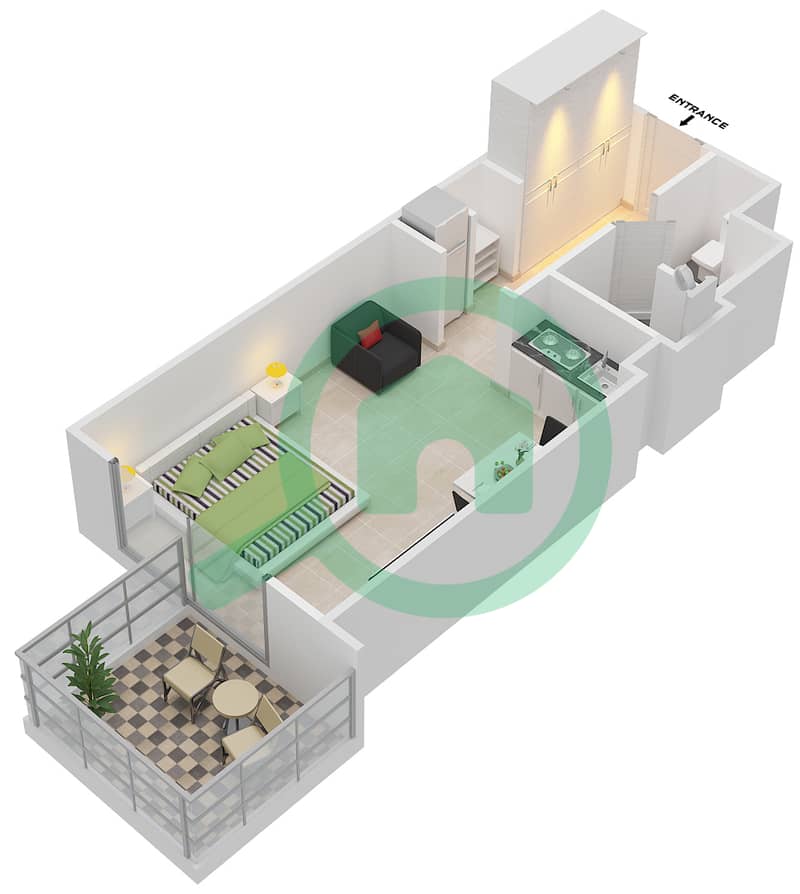 المخططات الطابقية لتصميم النموذج 1 شقة استوديو - سباركل تاور 2 interactive3D