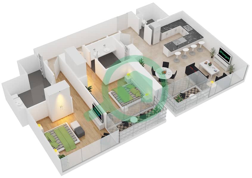 Jumeirah Living Marina Gate - 2 Bedroom Apartment Type 2D Floor plan interactive3D