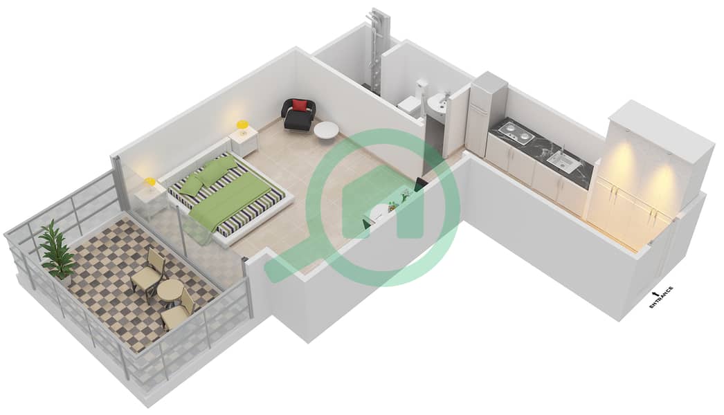 Спаркл Тауэр 2 - Апартамент Студия планировка Тип 2 interactive3D