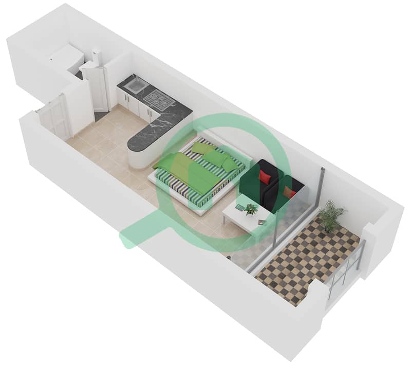 المخططات الطابقية لتصميم النموذج B شقة استوديو - برج مانشستر interactive3D