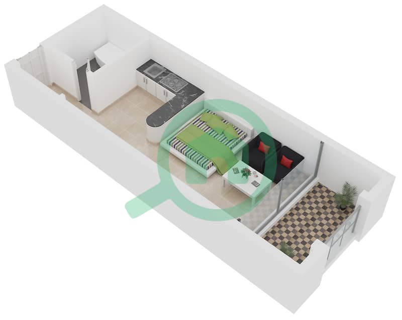 Manchester Tower - Studio Apartment Type D Floor plan interactive3D