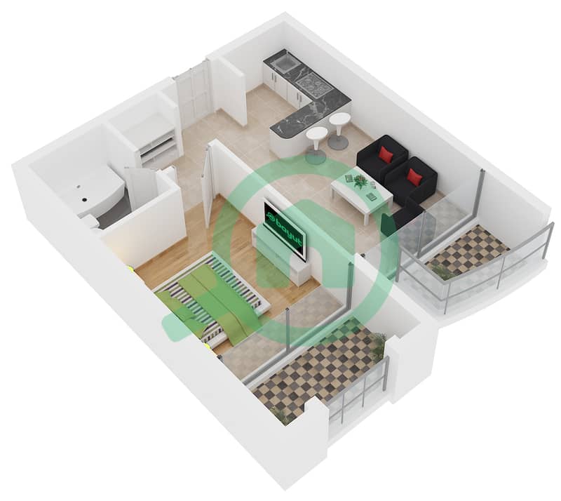 Manchester Tower - 1 Bedroom Apartment Type B Floor plan interactive3D