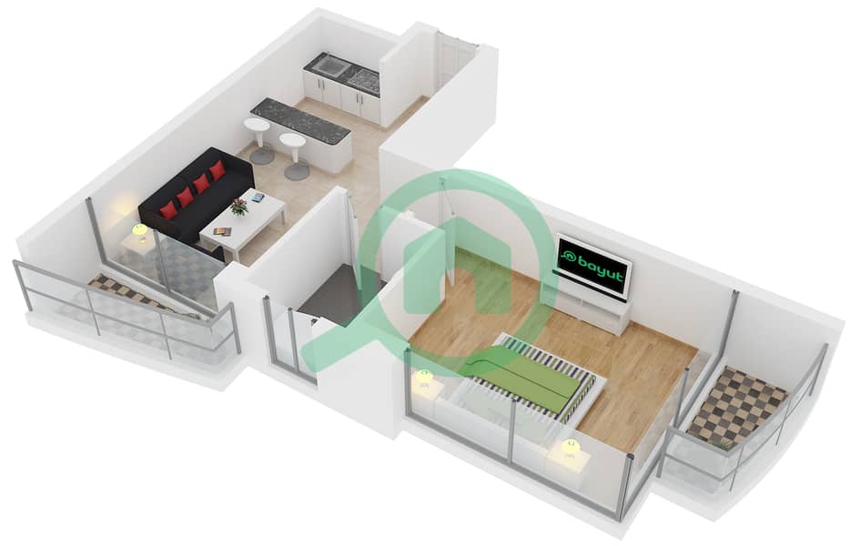 Manchester Tower - 1 Bedroom Apartment Type C Floor plan interactive3D