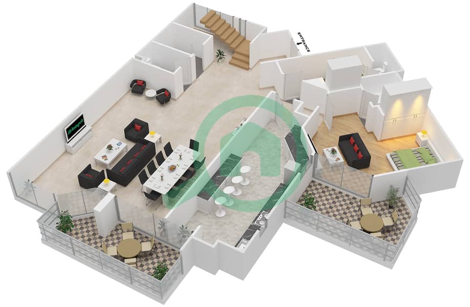 المخططات الطابقية لتصميم النموذج PH-5 بنتهاوس 5 غرف نوم - مارينا ريزيدنس A interactive3D