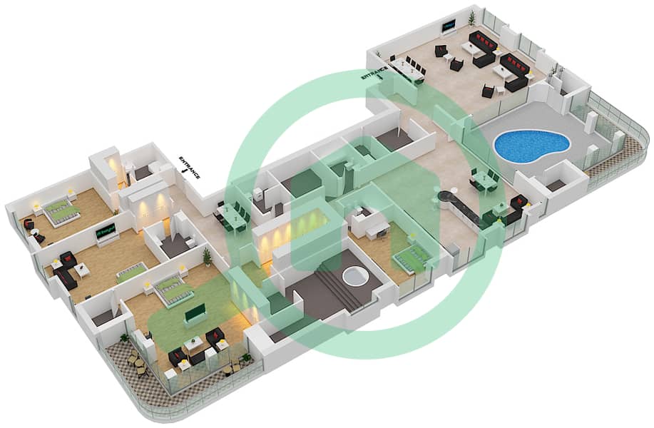 精英公寓 - 4 卧室顶楼公寓类型／单位3B/1戶型图 interactive3D