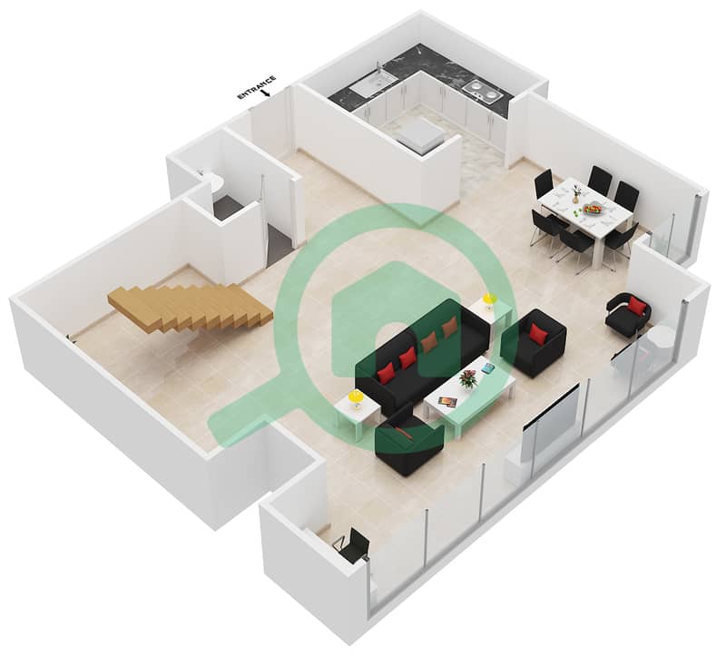 滨海拱廊大厦 - 1 卧室公寓单位202戶型图 interactive3D