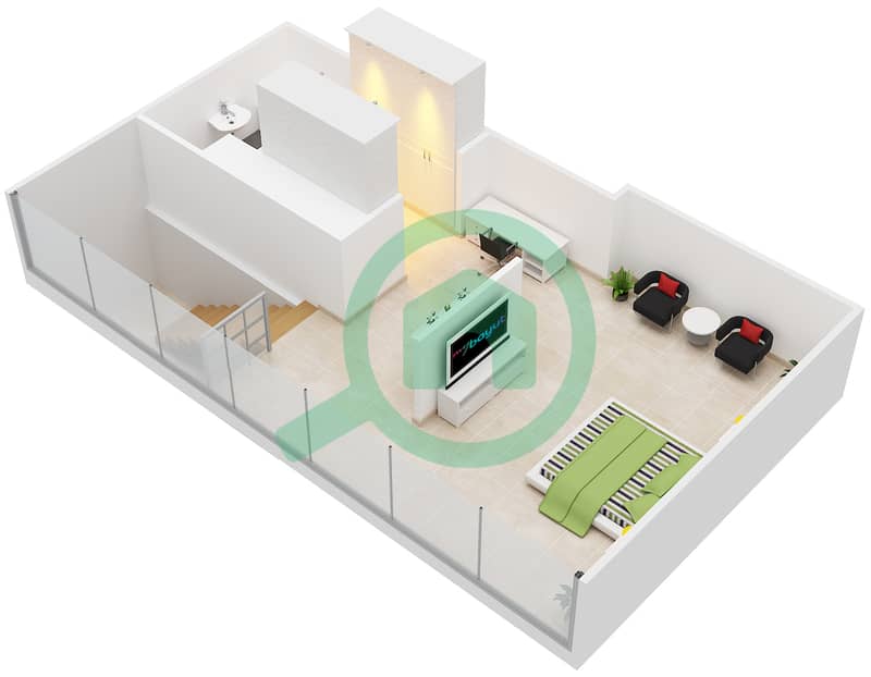 المخططات الطابقية لتصميم الوحدة 202 شقة 1 غرفة نوم - برج مارينا أركيد interactive3D