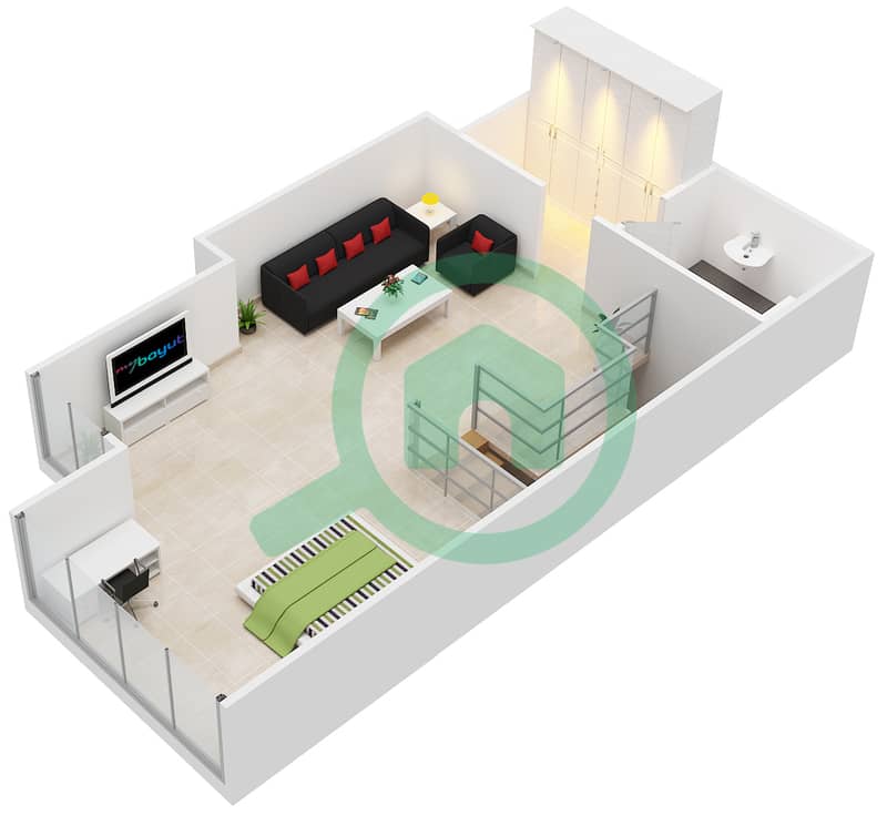 المخططات الطابقية لتصميم الوحدة 204 شقة 1 غرفة نوم - برج مارينا أركيد interactive3D