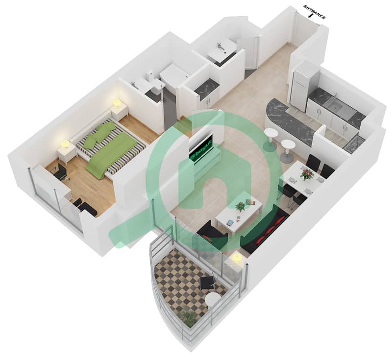 Marina Crown - 1 Bedroom Apartment Type T3 Floor plan interactive3D