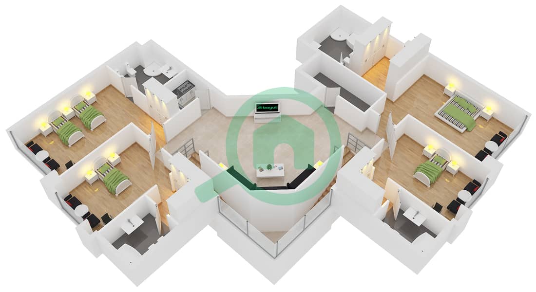 滨海皇冠塔楼 - 4 卧室公寓类型T11戶型图 interactive3D