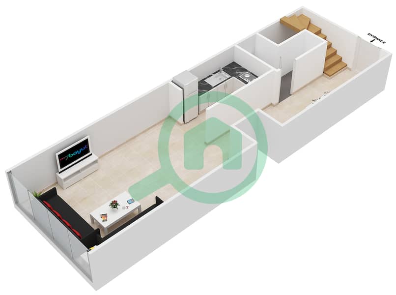 المخططات الطابقية لتصميم الوحدة 205 شقة 1 غرفة نوم - برج مارينا أركيد interactive3D