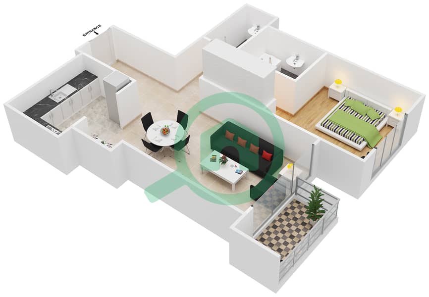 Марина Аркейд Тауэр - Апартамент 1 Спальня планировка Единица измерения 401 interactive3D