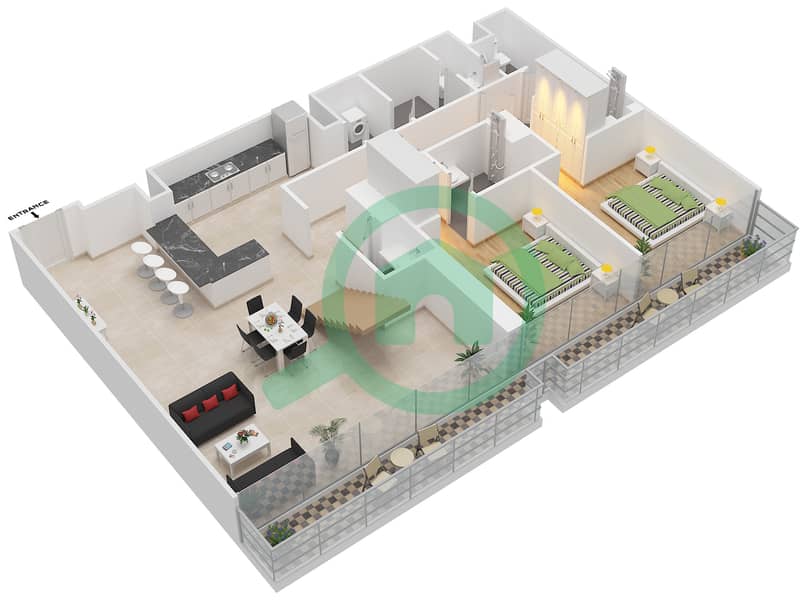 المخططات الطابقية لتصميم النموذج P بنتهاوس 4 غرف نوم - مارينا جيت 1 interactive3D
