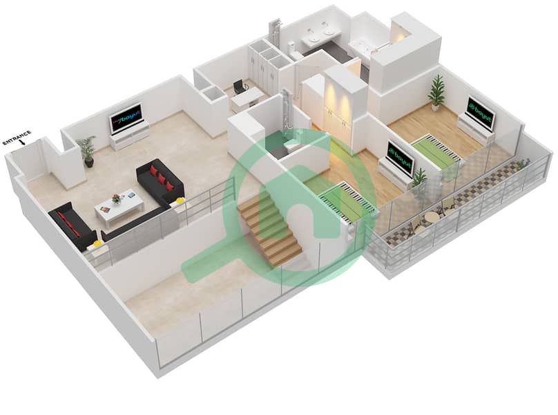 المخططات الطابقية لتصميم النموذج P بنتهاوس 4 غرف نوم - مارينا جيت 1 interactive3D