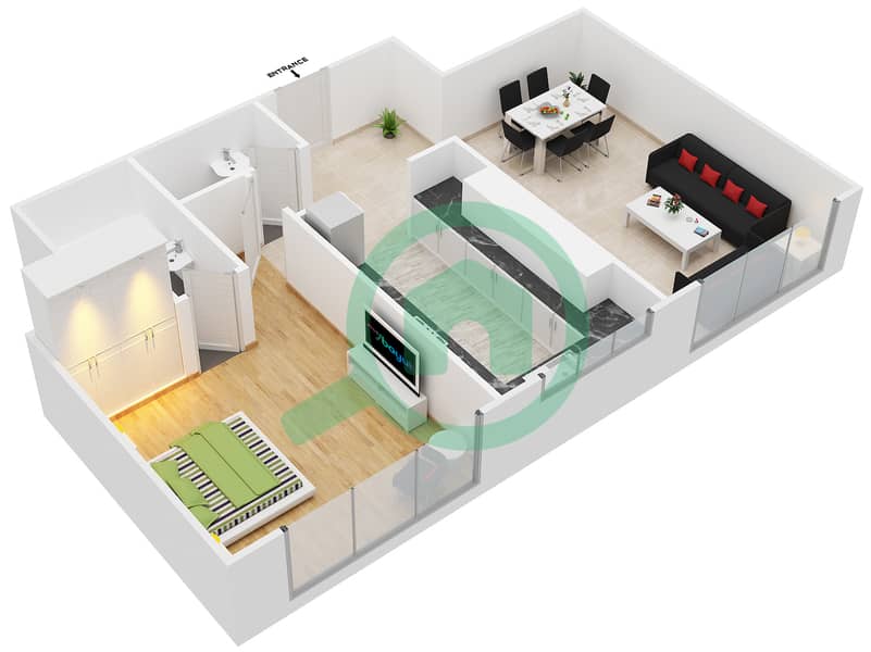 Marina Arcade Tower - 1 Bedroom Apartment Unit 3003 Floor plan interactive3D