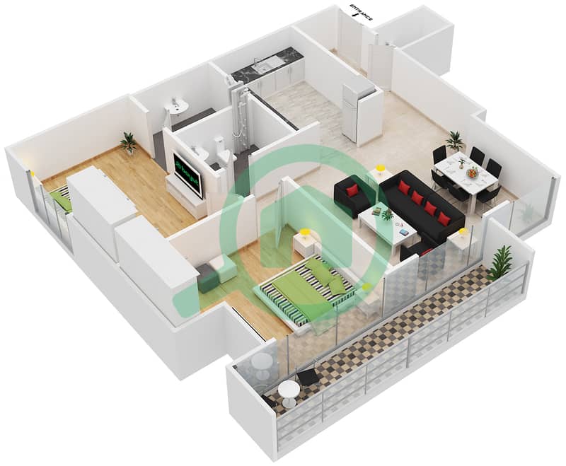 Marina Arcade Tower - 2 Bedroom Apartment Unit 402 Floor plan interactive3D