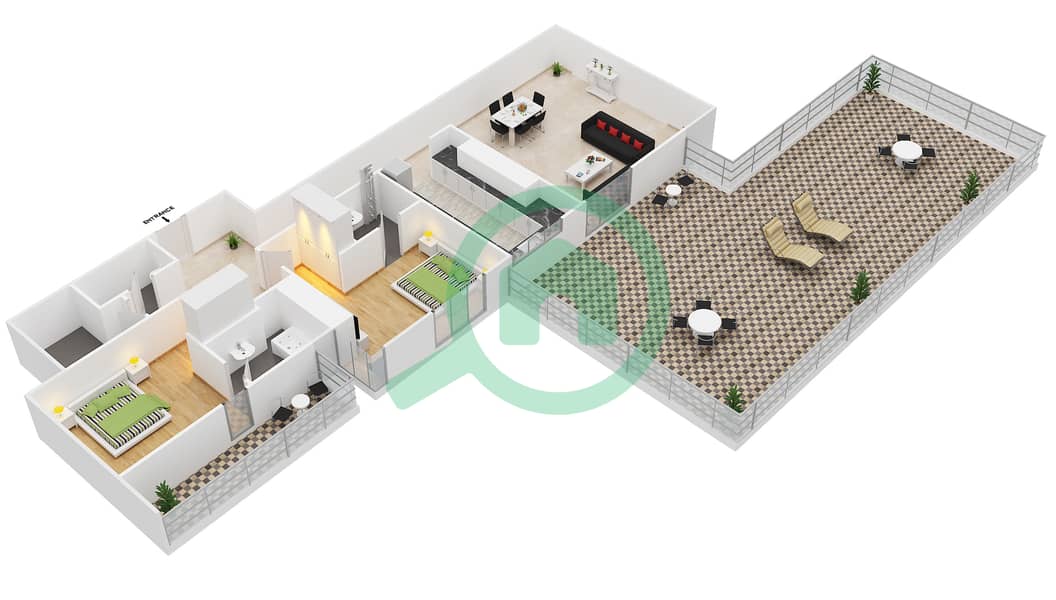 Marina Arcade Tower - 2 Bedroom Apartment Unit 405 Floor plan interactive3D
