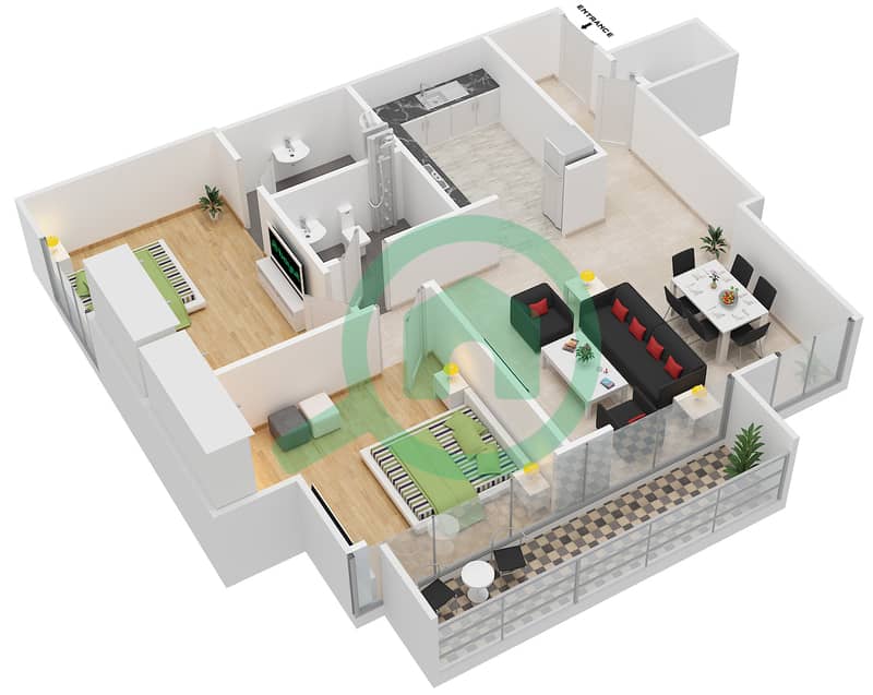 滨海拱廊大厦 - 2 卧室公寓单位502戶型图 interactive3D