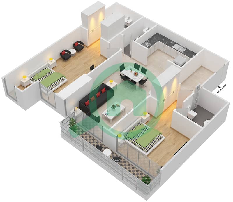 Марина Аркейд Тауэр - Апартамент 2 Cпальни планировка Единица измерения 506 interactive3D