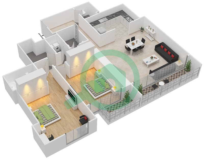 滨海拱廊大厦 - 2 卧室公寓单位508戶型图 interactive3D