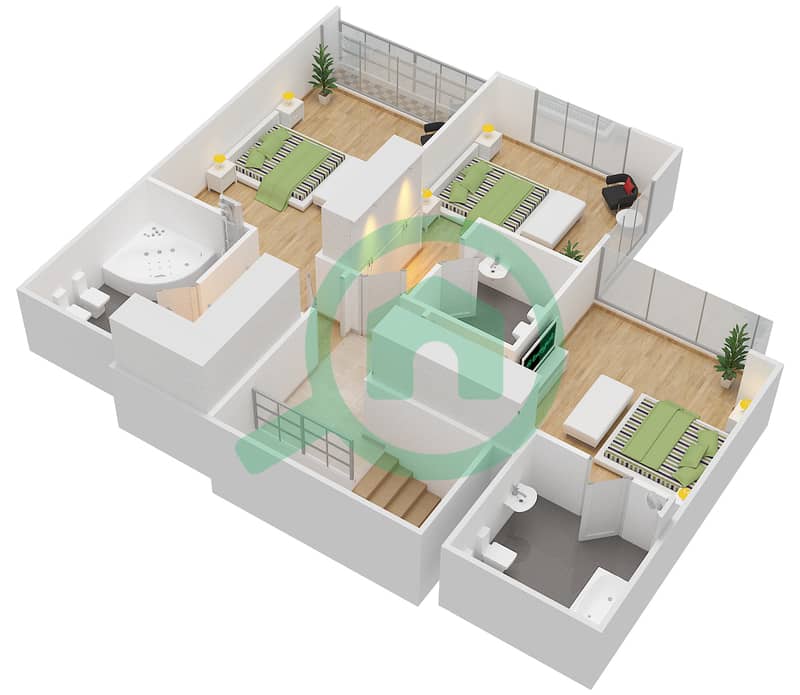 المخططات الطابقية لتصميم النموذج C شقة 3 غرف نوم - مارينا مانشنز interactive3D