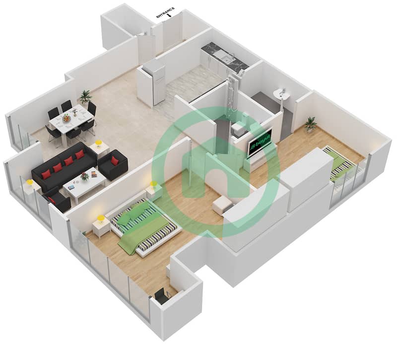 Марина Аркейд Тауэр - Апартамент 2 Cпальни планировка Единица измерения 807 interactive3D