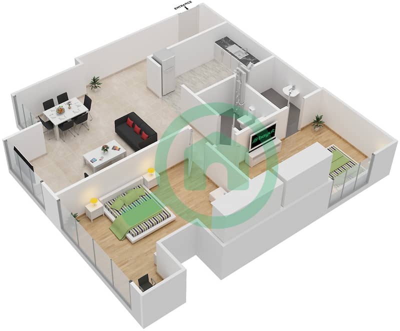 滨海拱廊大厦 - 2 卧室公寓单位3005戶型图 interactive3D