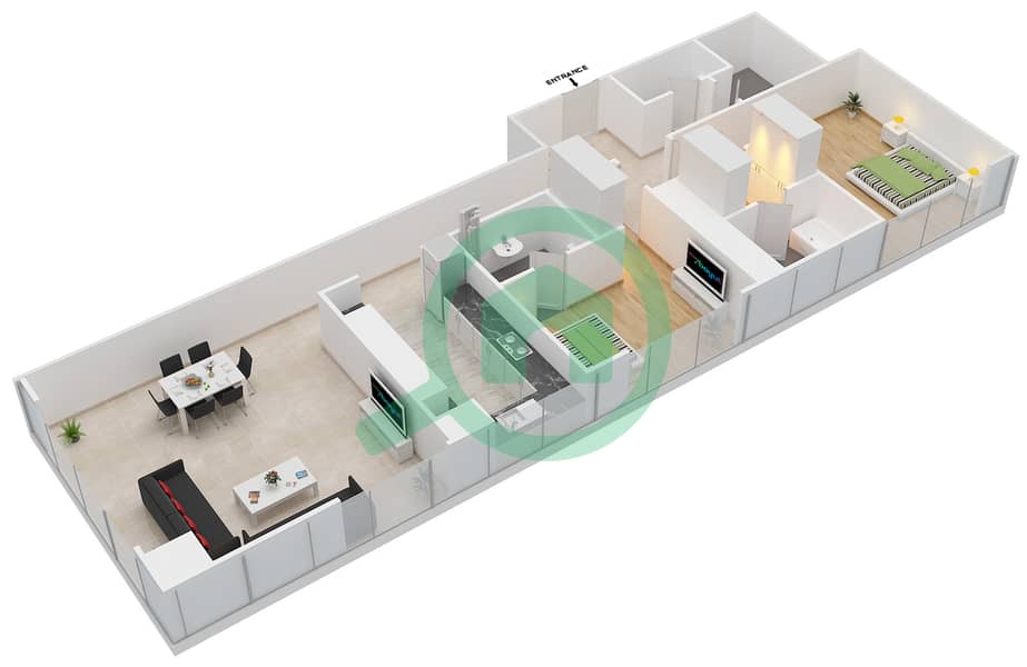 Марина Аркейд Тауэр - Апартамент 2 Cпальни планировка Единица измерения 3102 interactive3D