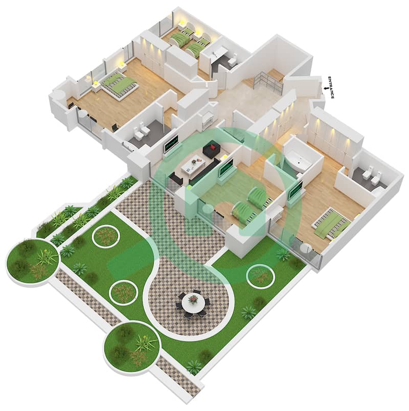 滨海皇冠塔楼 - 4 卧室别墅类型T2戶型图 interactive3D