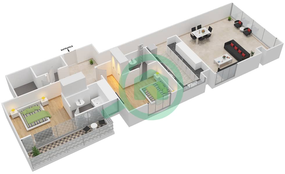 滨海拱廊大厦 - 2 卧室公寓单位4303戶型图 interactive3D