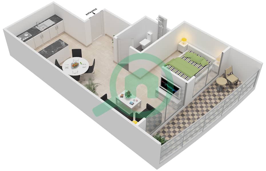 المخططات الطابقية لتصميم الوحدة 7 FLOOR 3-18 شقة استوديو - برجي interactive3D