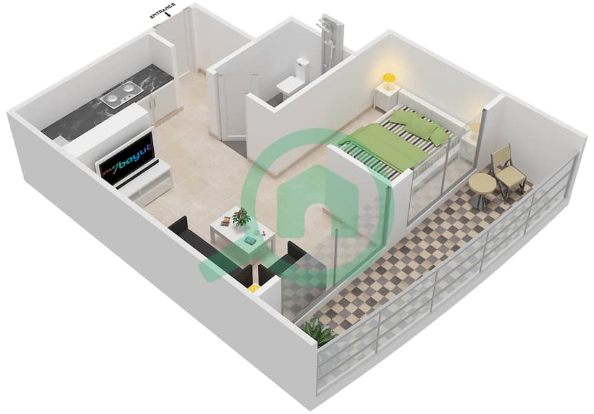 المخططات الطابقية لتصميم الوحدة 7 FLOOR 10 شقة استوديو - برجي interactive3D