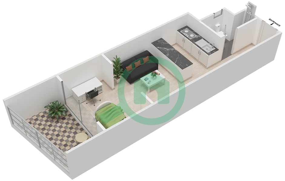 المخططات الطابقية لتصميم الوحدة 8,12 FLOOR 3-18 شقة استوديو - برجي interactive3D