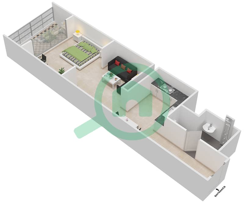 المخططات الطابقية لتصميم الوحدة 5 FLOOR 3-18 شقة استوديو - برجي interactive3D