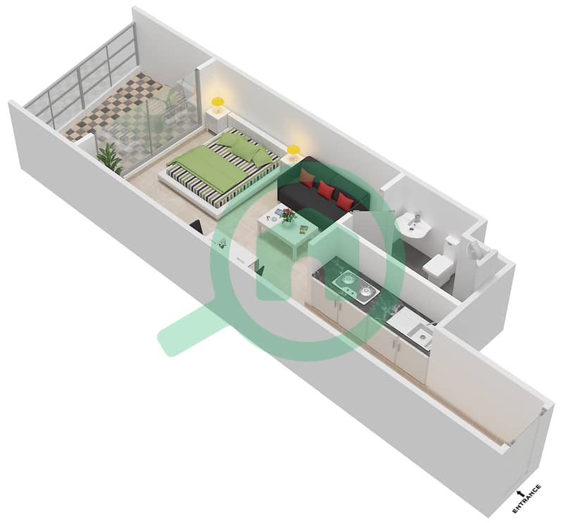 المخططات الطابقية لتصميم الوحدة 4,15 FLOOR 3-18 شقة استوديو - برجي interactive3D