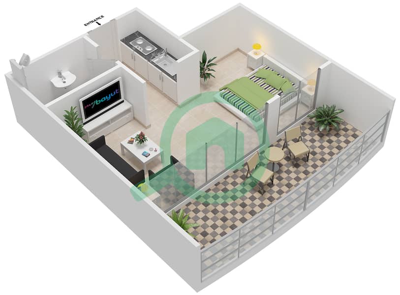 المخططات الطابقية لتصميم الوحدة 2,10 FLOOR 3-18 شقة استوديو - برجي interactive3D