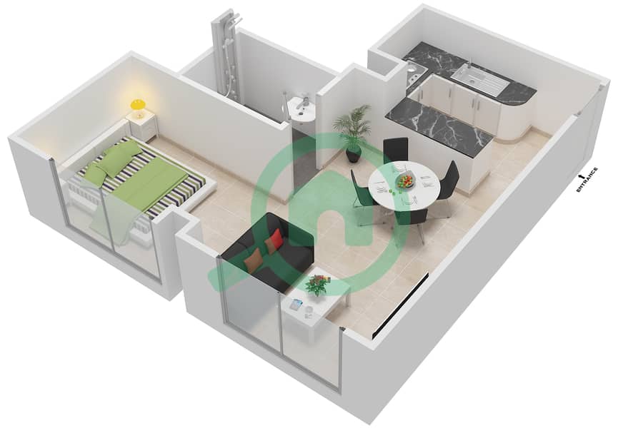 المخططات الطابقية لتصميم الوحدة 10 FLOOR 33 شقة استوديو - برجي interactive3D