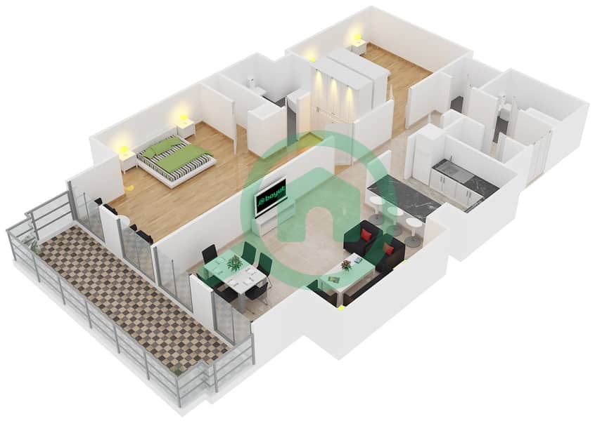 Тауэр Аль Меск - Апартамент 2 Cпальни планировка Тип 7 interactive3D