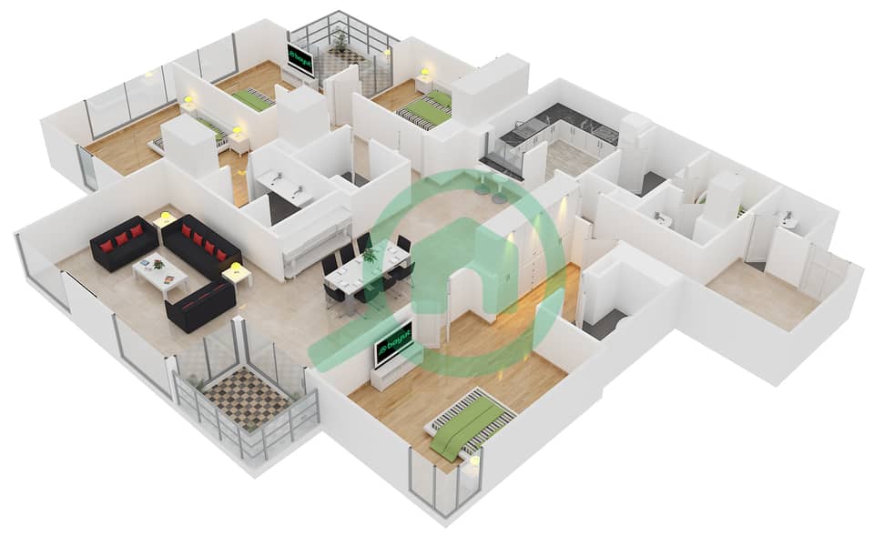 Тауэр Аль Меск - Апартамент 4 Cпальни планировка Тип 3 interactive3D