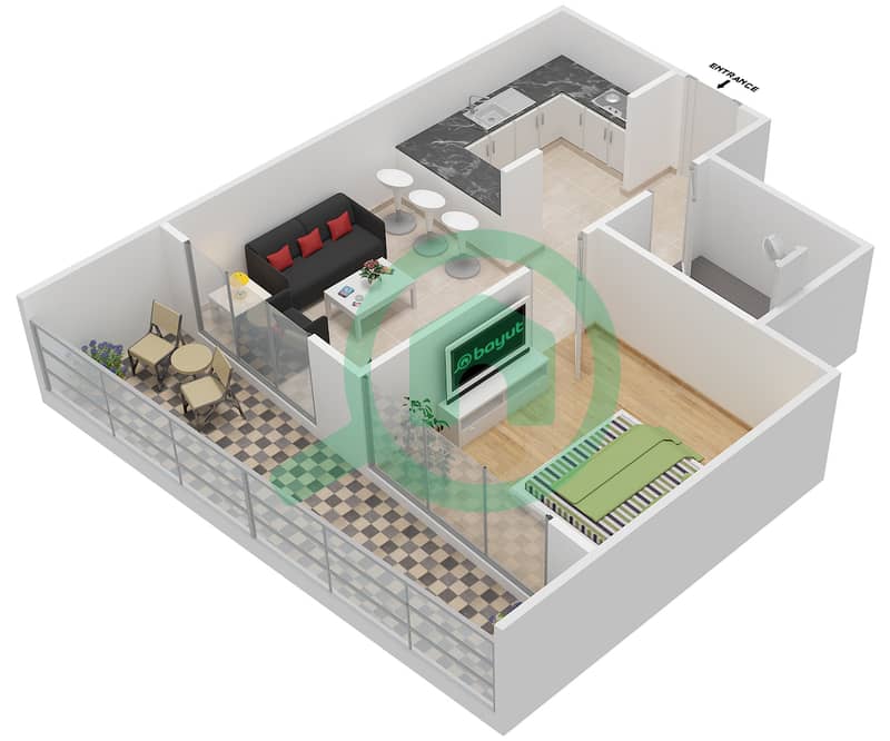 自我大厦 - 1 卧室公寓单位13 FLOOR 3-18戶型图 interactive3D