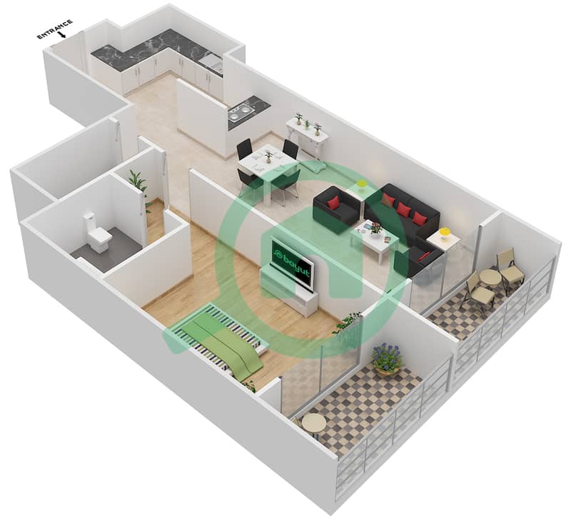 Май Тауэр - Апартамент 1 Спальня планировка Единица измерения 4 FLOOR 19-31 interactive3D