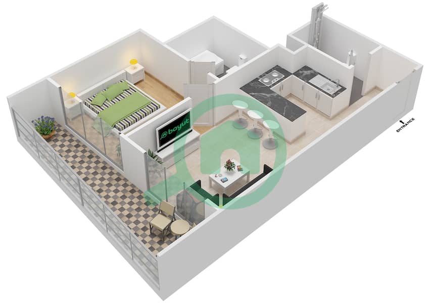 自我大厦 - 1 卧室公寓单位14 FLOOR 3-18戶型图 interactive3D