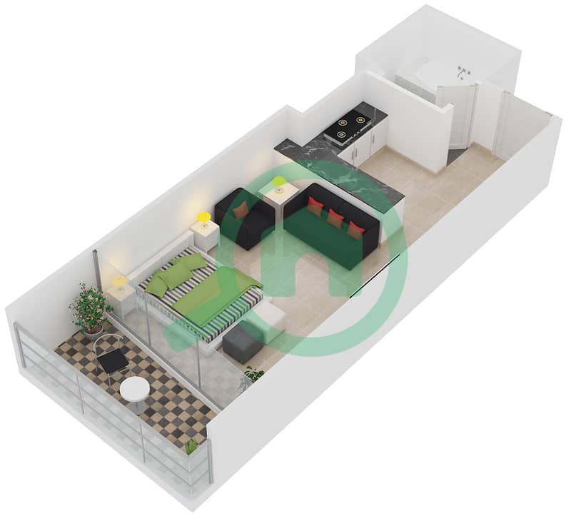 Marina View Tower B - Studio Apartment Type SO1 Floor plan interactive3D