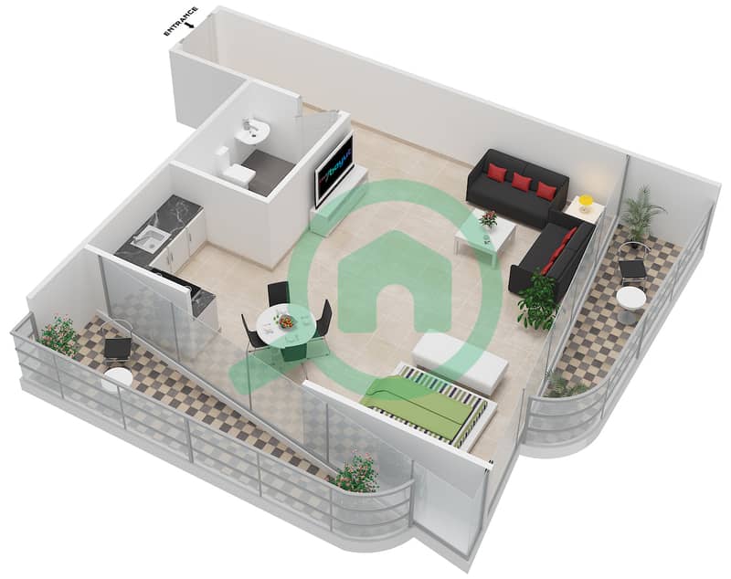 Marina View Tower A - Studio Apartment Type SO2 Floor plan interactive3D